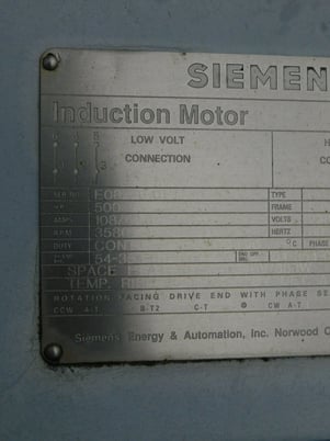 500 HP 3580 RPM Siemens, Frame 5810S, Induction Motor, 2300/4000 Volts, 1.0 S.F., 60 Hz, 3 phase, Used - Image 5