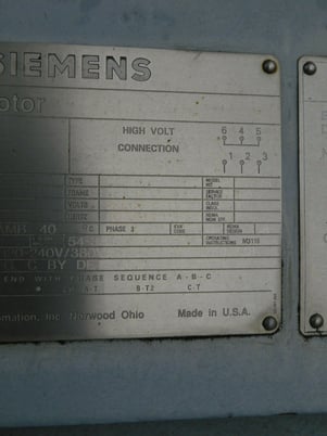 500 HP 3580 RPM Siemens, Frame 5810S, Induction Motor, 2300/4000 Volts, 1.0 S.F., 60 Hz, 3 phase, Used - Image 6