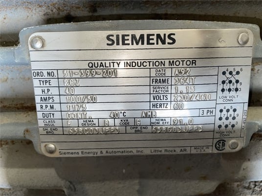 Goulds #3196, water pump, 40 HP, Siemens 1175 RPM motor, 230/460 V. - Image 3