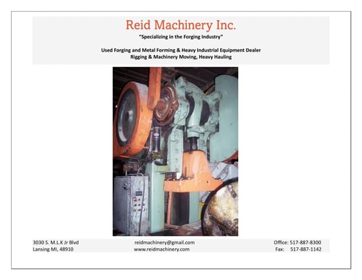 125 Ton, Federal Mechanical Press, 10" stroke, 15" Shut Height, 3" slide adjust, 45 SPM - Image 1