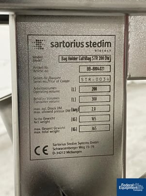 Sartorius #STR-200-DW, Single-Bag-Use Bioreactor, Stainless Steel, 200 Liter, 2 bar, 2009 - Image 3