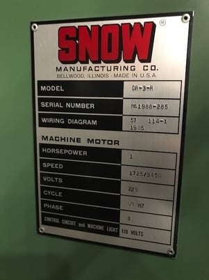 Snow #DR-3-R, single spindle vertical nut tapper w/Grotz 2 spindle tapping head, 1985 - Image 4