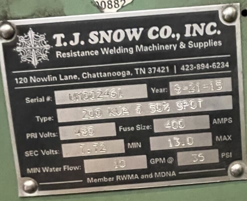 200 KVA Lors #1200AP-30, press type spot welder, 30" throat, 3" arm diameter, Intertron 108 Control - Image 3