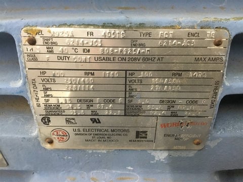 100 HP 1800 RPM U.S. Motors, Frame 405TS, 4P, electrically OK, 230/460 Volts - Image 7
