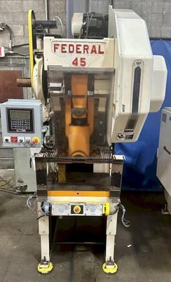45 Ton, Federal #45, OBI press,flywheel, 3" stroke, 11" Shut Height, 18" x14"ram, 28" x18"bed, 70-120 SPM - Image 1