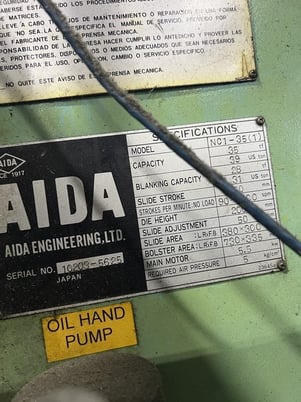 39 Ton, Aida #NC1-35(1), single crank gap frame press, 1.96" stroke, 7.87"Shut Height, 14.9"x11.8"ram - Image 7