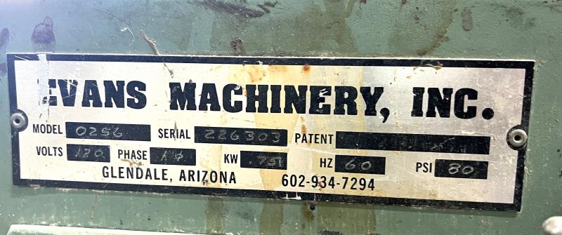 62" Evans Machinery #0256, Pinch Roller, 4" opening, 30" Bed Height, 80 PSI, 50 FPM, 1 HP - Image 3