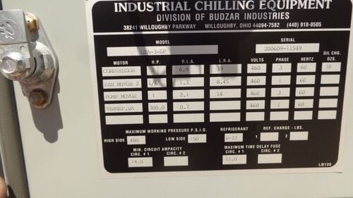 Budzar ICE (Industrial Chilling Equipment) #LTA-3-SP, Portable Process Chiller, R-22, 7 GPM, 400/150 psi, 3 - Image 7