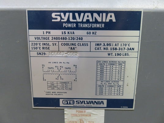 15 KVA 240x480 Primary, 120/240 Secondary, Sylvaina transformer, 1 yr warranty - Image 3