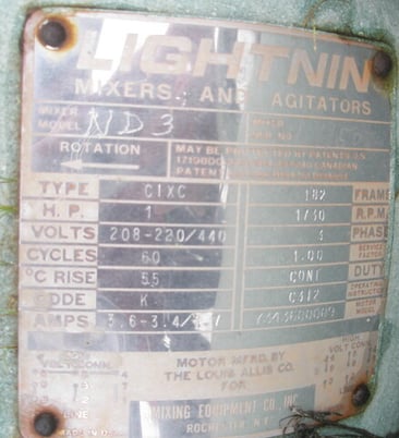 1 HP Lightnin #ND3, Agitator, 7/8" diameter Shaft, 1735 RPM, 208-230/460 V, Clamp-On - Image 4