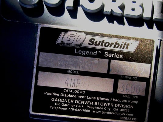 Sutorbilt #GACMBPA, Lobe Type Blower, 2" in/out - Image 2