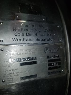 Westfalia #MSA40-06-86, Centrifuge, 4800 RPM bowl, 25 HP, 230/460 V - Image 3