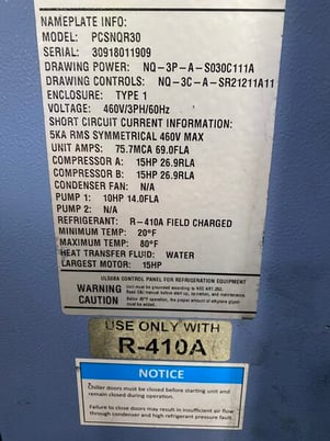 30 Ton, Process Cooling Systems #PCSNQR30, chiller, air cooled, dual 15 HP compressors, 2020 - Image 5