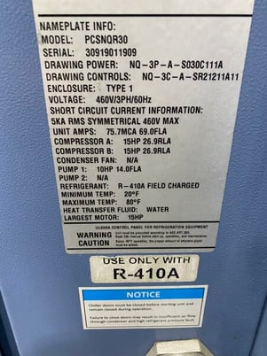 30 Ton, Process Cooling Systems #PCSNQR30, chiller, air cooled, dual 15 HP compressors, 2020 - Image 8
