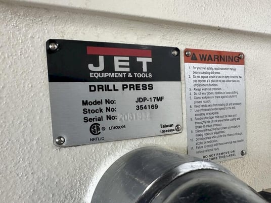 16" Jet #JDP-17MF, drill press, 18" x 15.5" table, with Procurnier #3 tapping attachment - Image 5