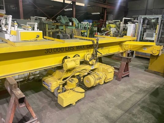 15 Ton, Wright bridge crane, underslung single girder, 20' bridge, 20' lift, radio & pendant Control - Image 4