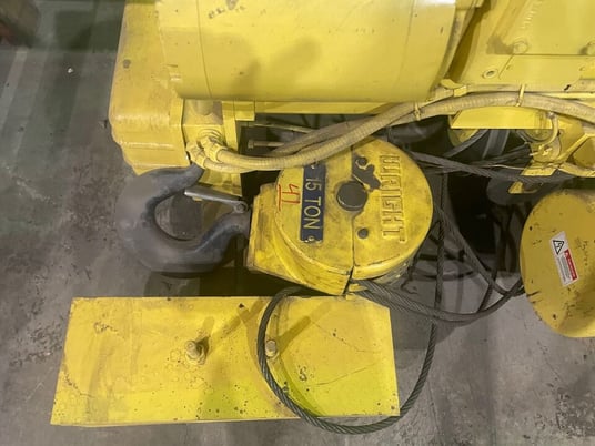 15 Ton, Wright bridge crane, underslung single girder, 20' bridge, 20' lift, radio & pendant Control - Image 6