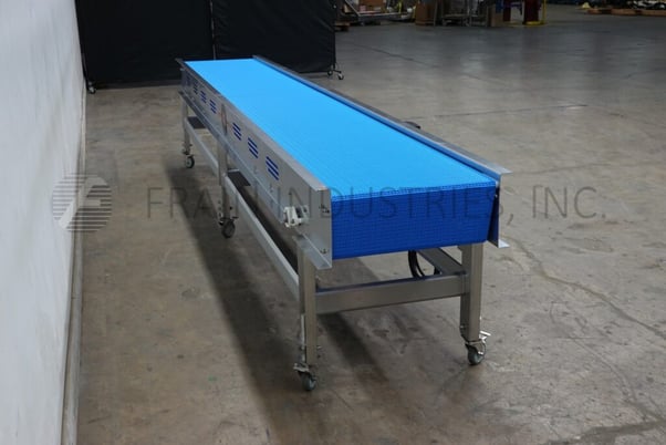24" wide x 15' long, Custom Cut Metals, Stainless Steel frame conveyor, table top, 34"-38" infeed / discharge - Image 2