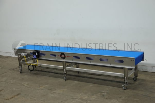 24" wide x 15' long, Custom Cut Metals, Stainless Steel frame conveyor, table top, 34"-38" infeed / discharge - Image 5