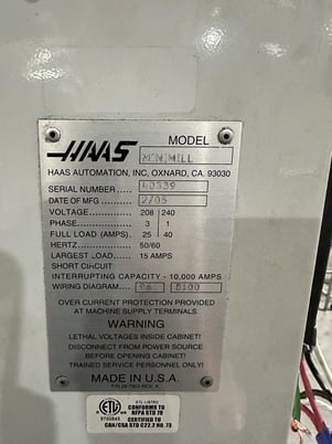 Haas #Mini-Mill, CNC vertical machining center, 3-Axis, 10 automatic tool changer, 16" X, 12" Y, 10" Z, 6000 - Image 8