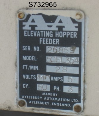 10 cu.ft. Aylesbury Automation Ltd. #50EL354, Hopper, bottle infeed, Carbon Steel, 27" x 27" x 20" deep, 7" - Image 4