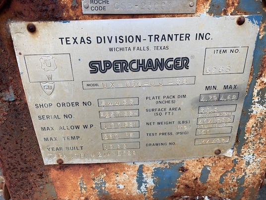 31 sq.ft., Superchanger #UX016-UJ-36, plate heat exchanger, 100 psi, 36 plates, 260°F, 1982 - Image 3