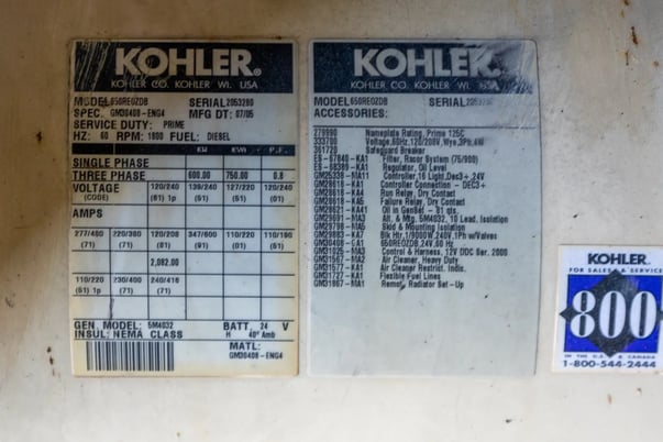 600 KW Kohler #650REOZDB, generator, enclosure mounted on trailer, 277/480 Volts, 3035 hours, 2005, #090497 - Image 4