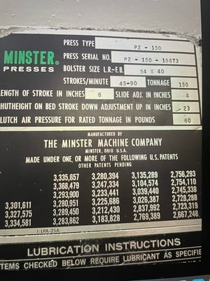 150 Ton, Minster #P2-150-54 PieceMaker, geared straight side double crank press, 6" stroke, 23" Shut Height - Image 4