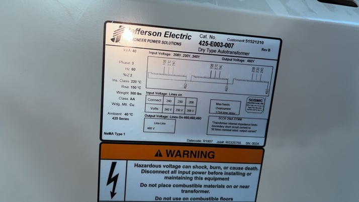40 KVA 230Y/208Y Primary, 460Y Secondary, Transformer w/taps - Image 2