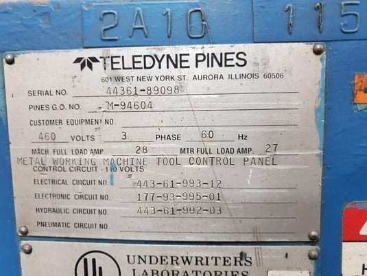 1-1/2" Teledyne Pines #1-1/2", vertical hydraulic tube bender,.065"wall thickness, #14237J - Image 8