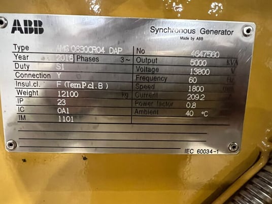 5000 KVA, 1800 RPM, ABB, generator end, 13800 Volts, 2016 - Image 5