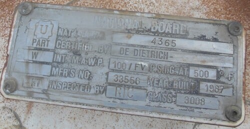 100 gallon DeDietrich, Glass-Lined Jacketed Tank, 30" diameter x 33" straight side, 25 psi/FV @ 650 F - Image 7