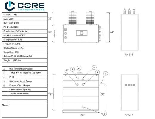 2500 KVA 13800 Delta Primary, 4160Y/2400 Secondary, SUB, Recon(shipment available in 10 days) - Image 1