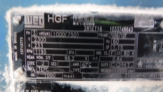1000 HP 1200 RPM Weg, Frame 7006/10T, TEFC BB, 2300 Volts - Image 2