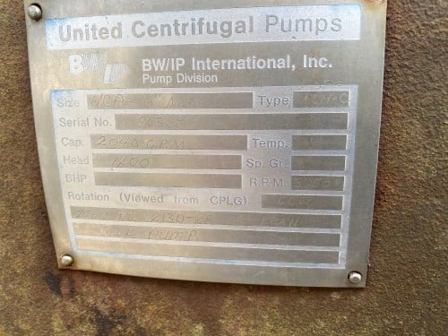 2040 GPM @ 1200' TDH, United, 6" MSH-C, 2 STG (Steel), 3550 RPM - Image 1