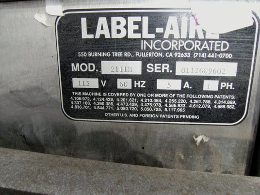 Label-Aire #2111M, Pressure Sensitive Spot Labeler, 3/4"-4" width x 3/4"-4" L capacity, 1 HP, 115 V - Image 6