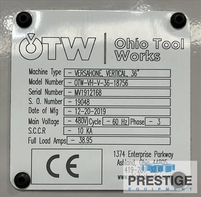 OTW #VersaHone, vertical, 36" stroke,.25"-6"ID, 8" OD, 7 HP stroke power, 5-90 FPM,AB PLC, 2019, #42980 - Image 9