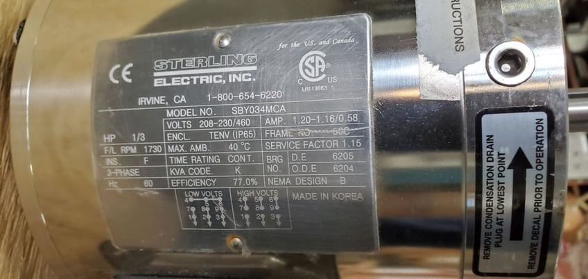 .33 HP 1730 RPM Sterling Electric, Frame 500, TENV, 208-230/460 Volts (2 available) - Image 1