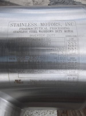 3 HP 1760 RPM Stainless Motor Inc. Motor Inc, inline planetary gear motor, 208/230/460 Volts,unused - Image 4