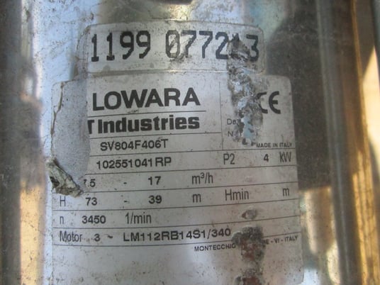 4490 GPM, Lowara #SV804F496T, Stainless Steel vertical multi-stage pump, 5.36 HP, 1-1/2" inlet, 1-1/2" outlet - Image 2