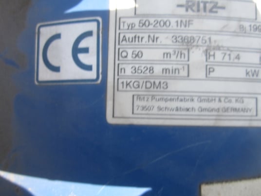 220 GPM, Ritz #50-200.1NF, cast iron centrifugal pump, 18 KW, 3" inlet, 2.5" outlet (2 available) - Image 6