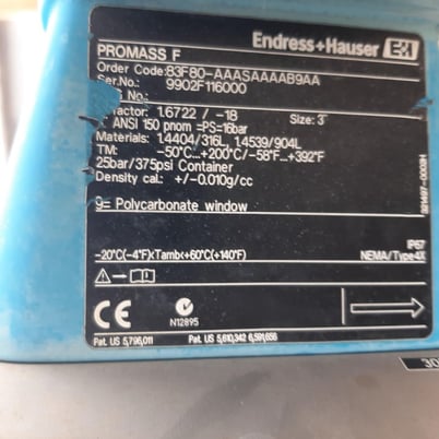 Endress & Hauser #83F80-AAASAAAAB9AA, Flowmeter, Stainless Steel, K-Factor 6722/-18, 3" flange, -58 to 392&deg;F - Image 5
