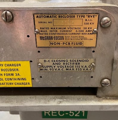 38 KV Mcgraw Edison Edison, 3 phase, 400 amp continuous, 6000 amp interrupt, hydraulic, automatic (3 - Image 4