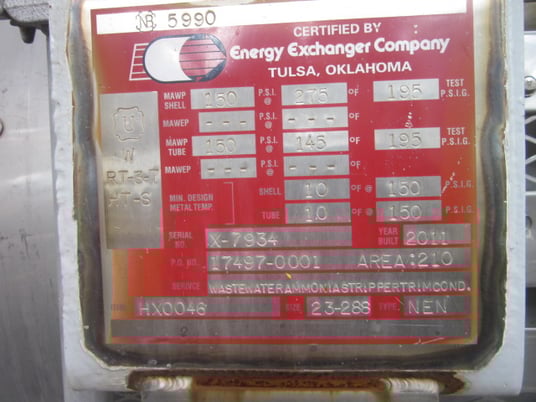 2075 sq.ft., 150 psi shell, 150 psi tube, Energy Exchanger, horizontal heat exchanger, 145&deg;F, 2011 - Image 3