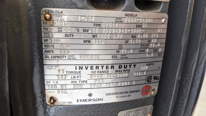 100 HP 3570 RPM Emerson, Frame 405VP, Inverter Duty, 460 Volts, NEW - Image 9