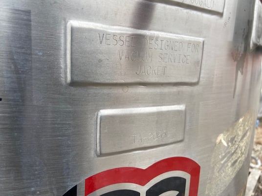 140 gallon Lee, Stainless Steel jacketed tank, 36" dia. x 34" straight side, 100 psi/FV, 1996 - Image 4