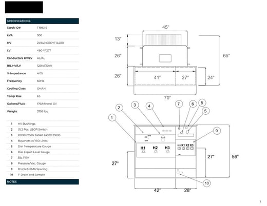 300 KVA 24940GrdY/14400 Primary, 480Y/277 Secondary, Core Transformer PAD, proCORE(immediate shipment - Image 4