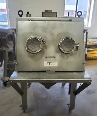 Powder Technologies Inc, 31" x 42" L x 25" H Stainless Steel bag dump station, hopper on caster - Image 1