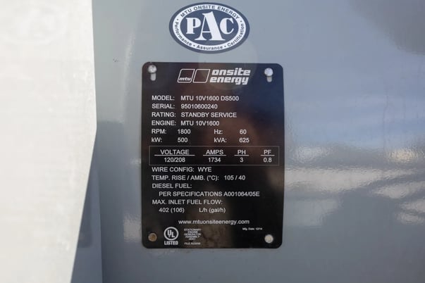 500 KW MTU #DC500, generator, open, 143 hours, 2014, #090714 - Image 6