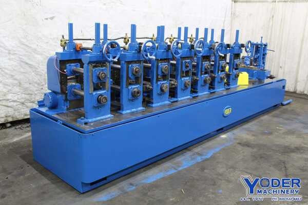 7 Stand, Yoder #M2-1/2, rollformer, 2-1/2" shaft diameter, 14" roll space, side pass rolls, 60 HP - Image 1